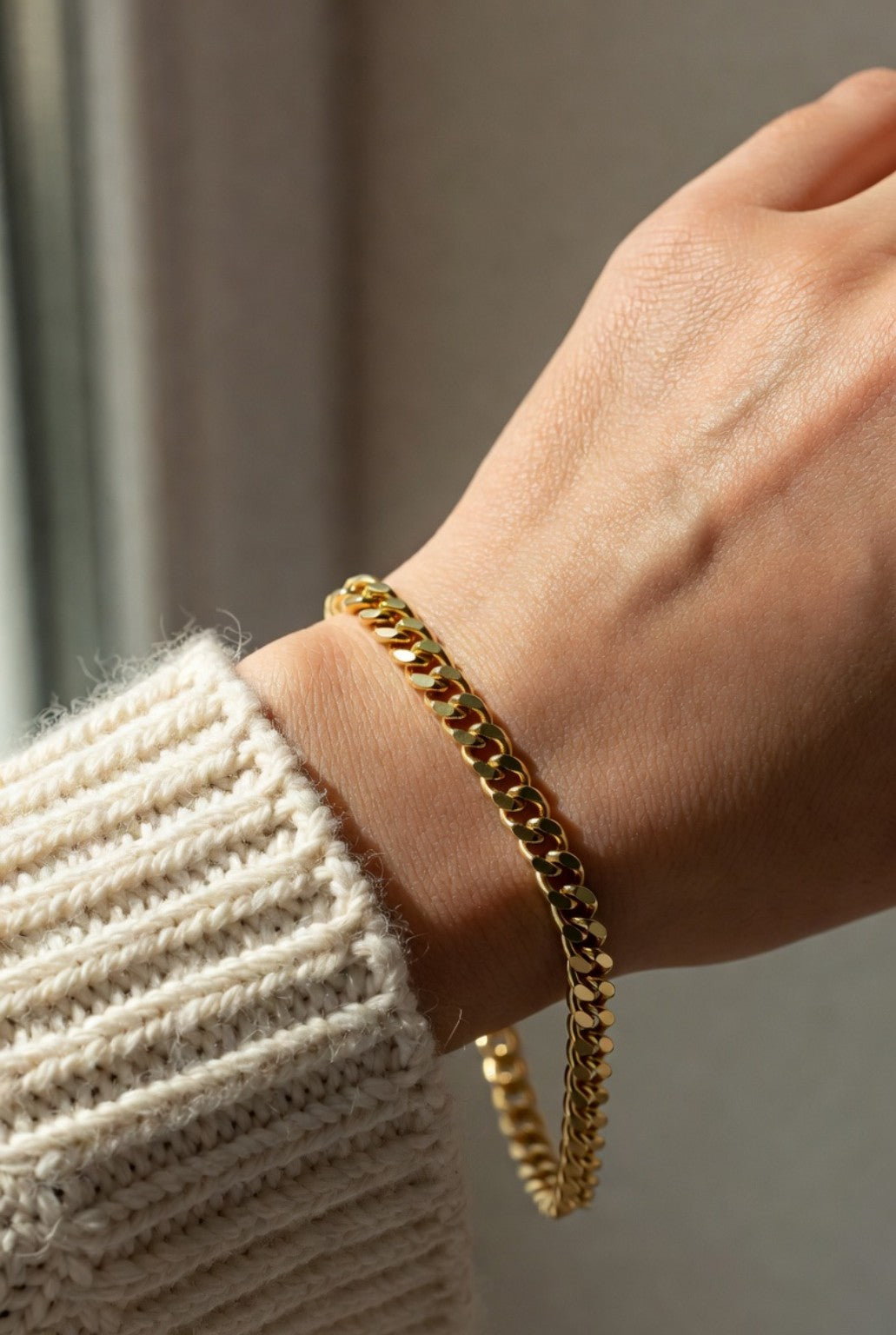 18K Gold PVD Diamond Cut Curb Chain Bracelet