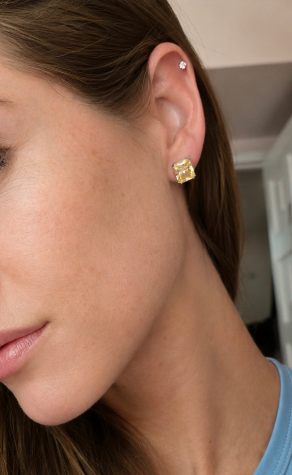 Sunlit Emerald Cut Studs | 925 Sterling Silver Yellow CZ Earrings