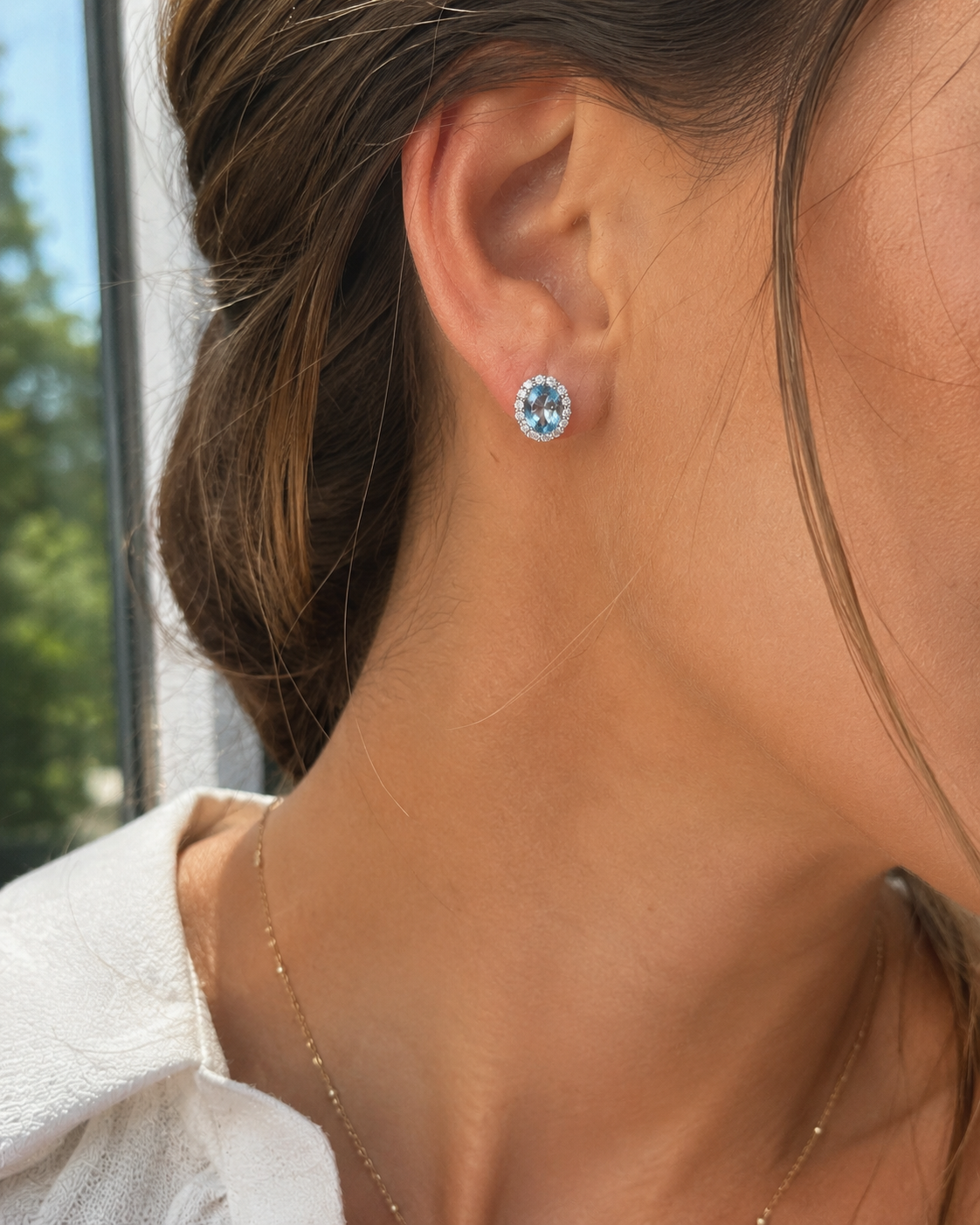Charlene Halo Blue Topaz Stud Earrings
