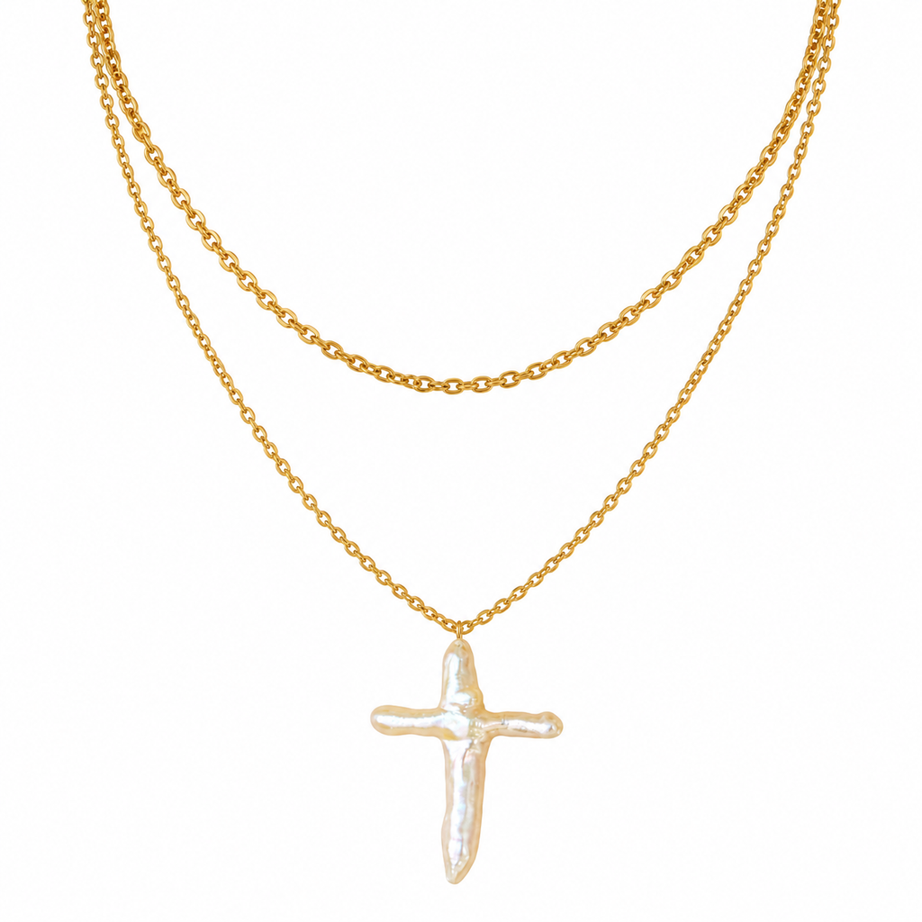 Heavenly Tides Pearl Cross Necklace