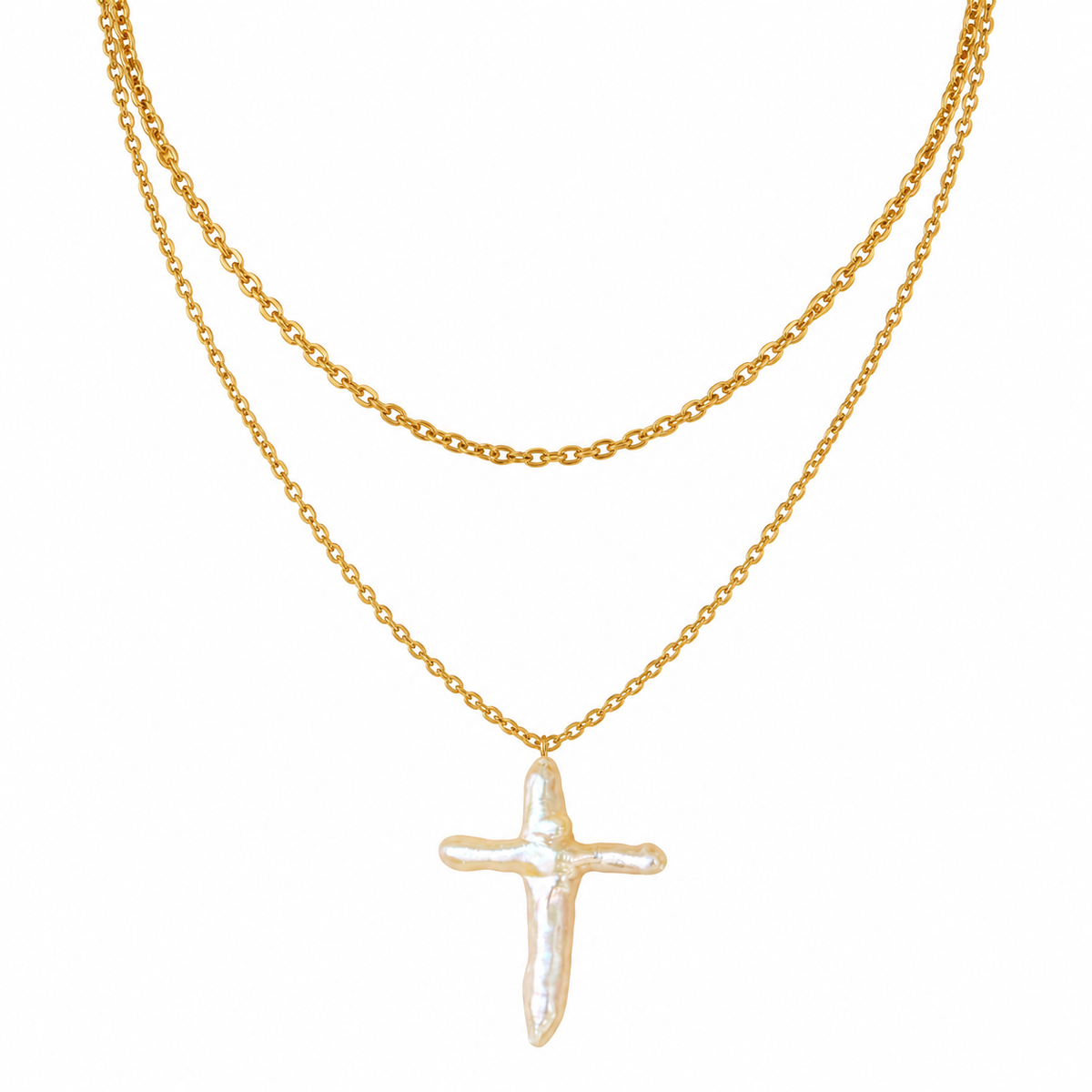 Heavenly Tides Pearl Cross Necklace