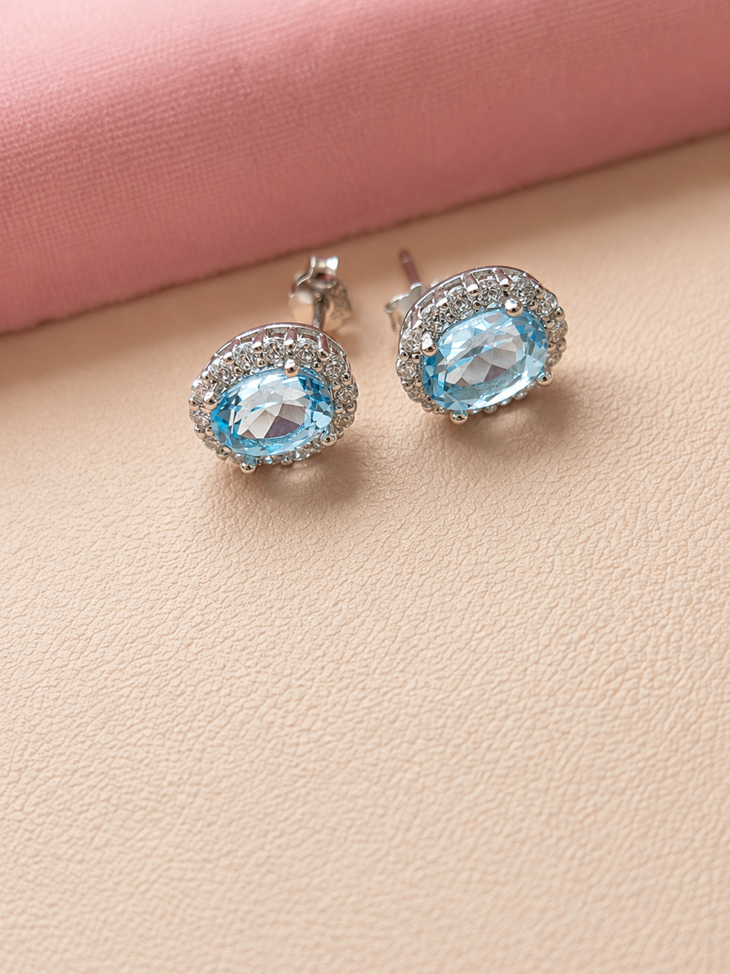 Charlene Halo Blue Topaz Stud Earrings