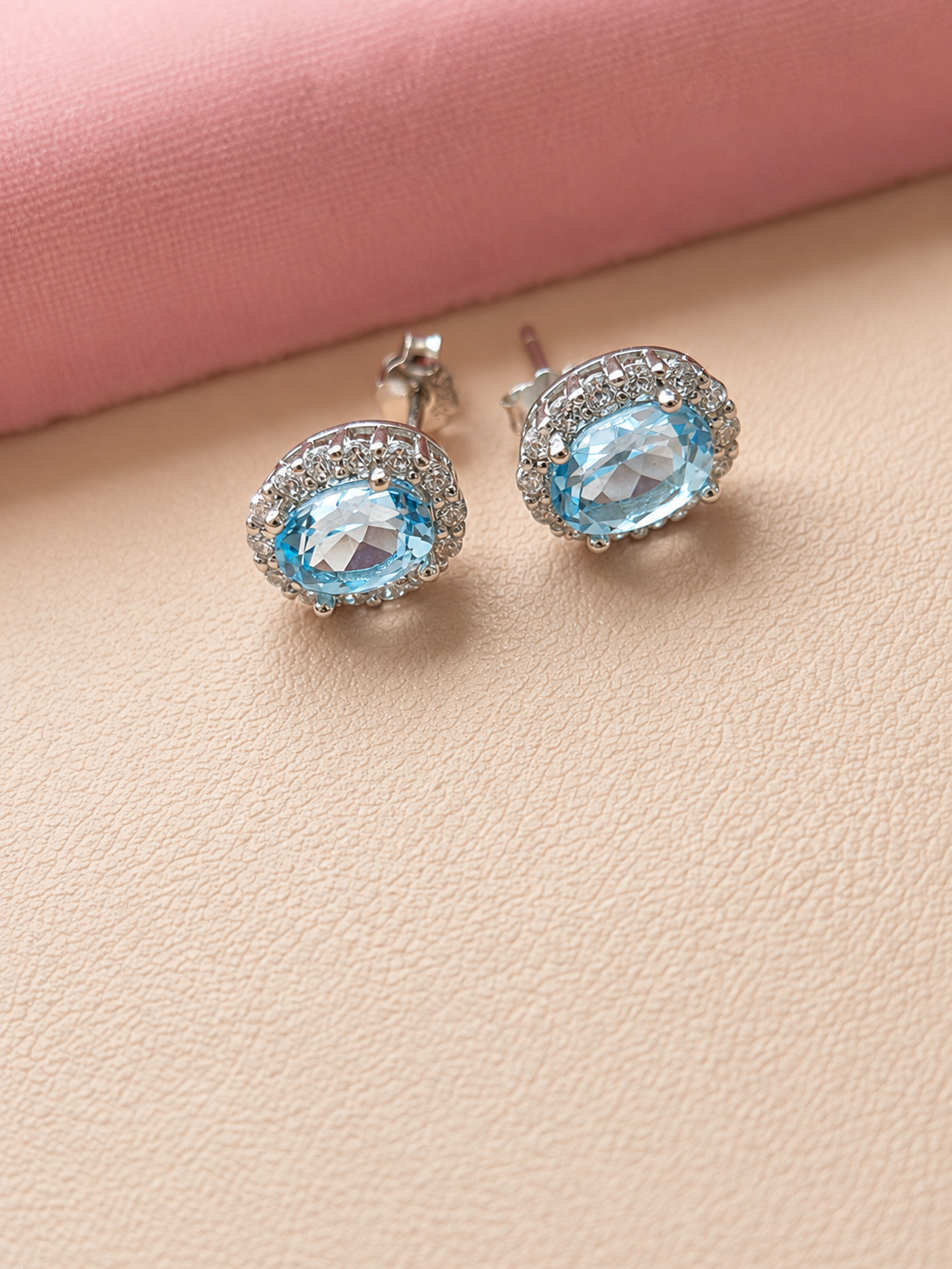 Charlene Halo Blue Topaz Stud Earrings