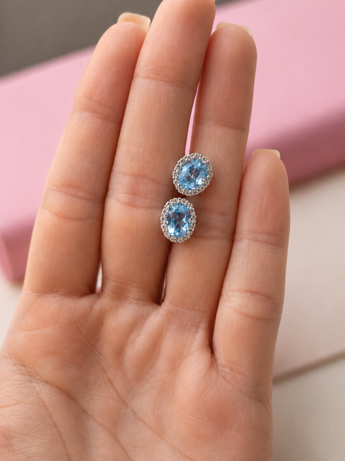 Charlene Halo Blue Topaz Stud Earrings