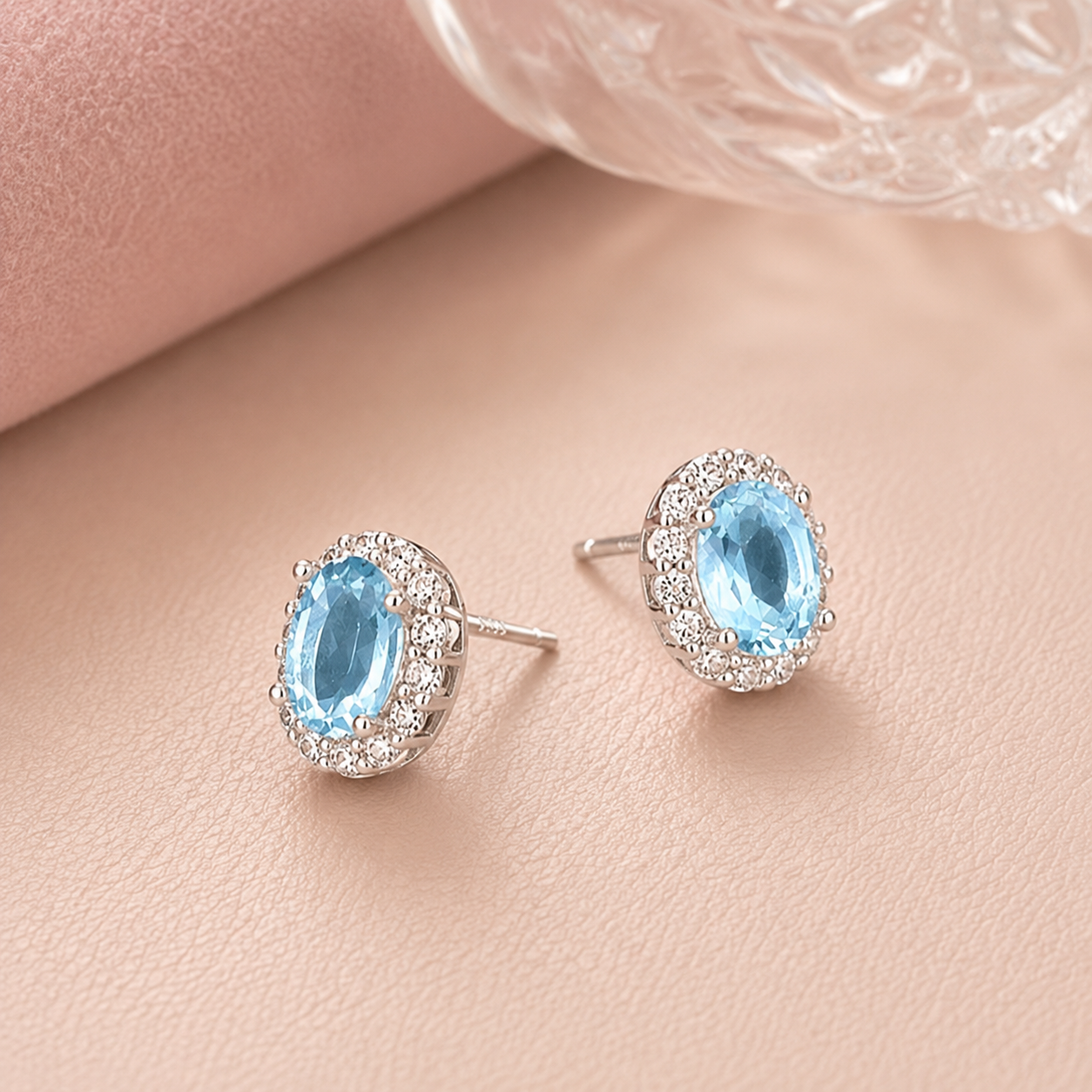 Charlene Halo Blue Topaz Stud Earrings