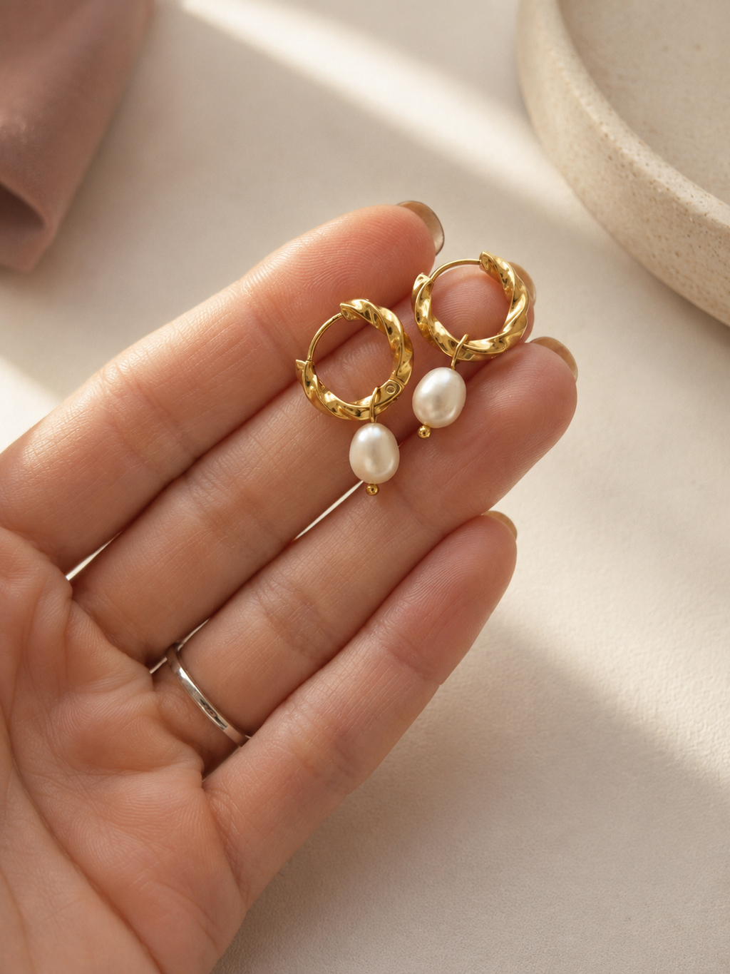 The Melody Pearl Huggie Hoops