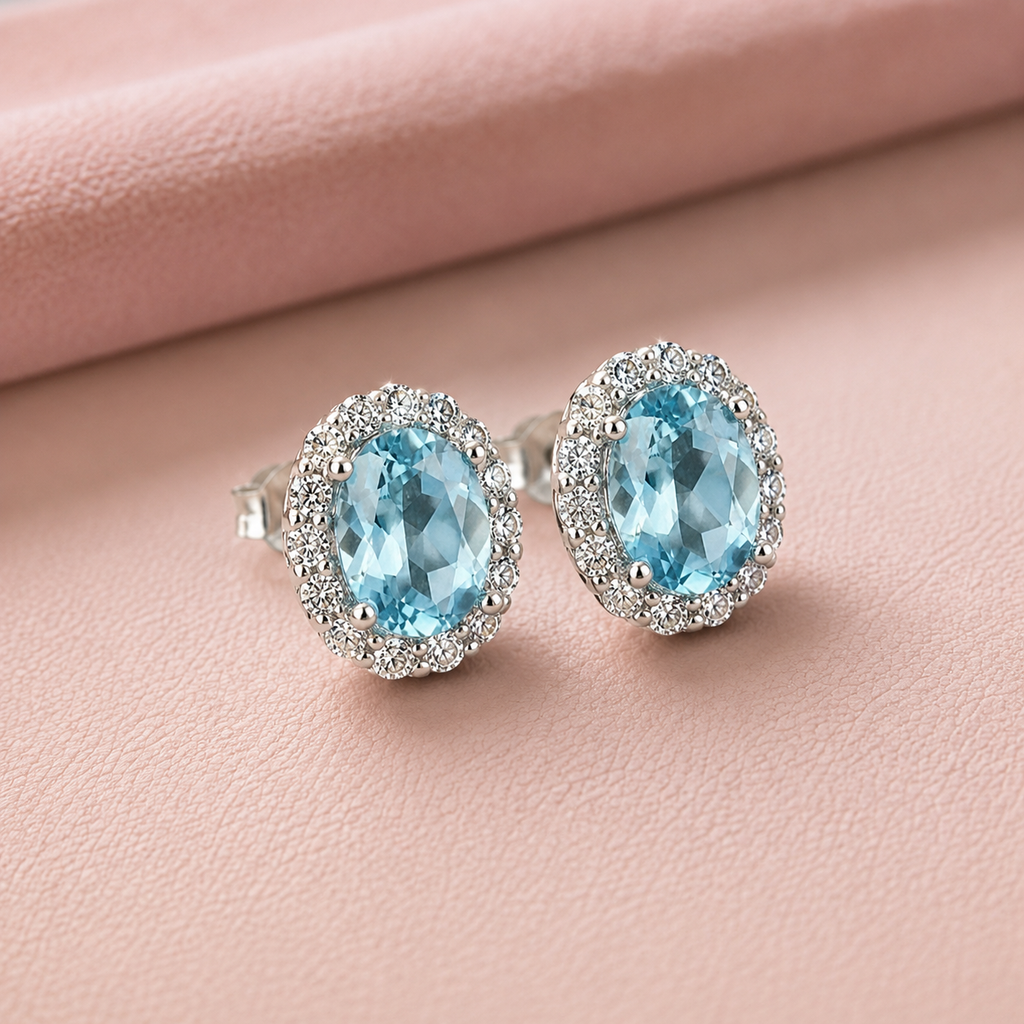 Charlene Halo Blue Topaz Stud Earrings