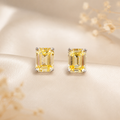 Sunlit Emerald Cut Studs | 925 Sterling Silver Yellow CZ Earrings