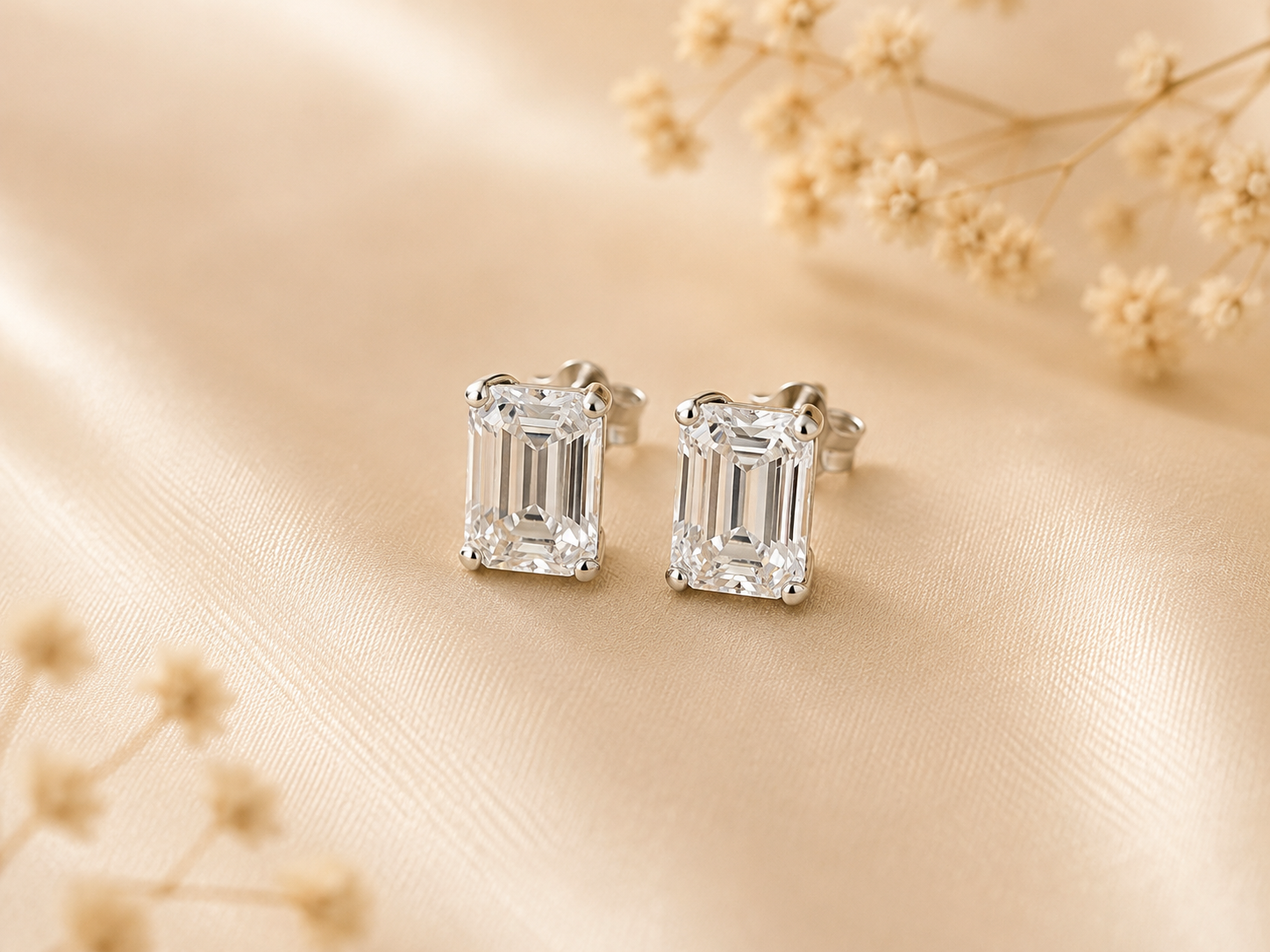Sunlit Emerald Cut Studs | 925 Sterling Silver Yellow CZ Earrings