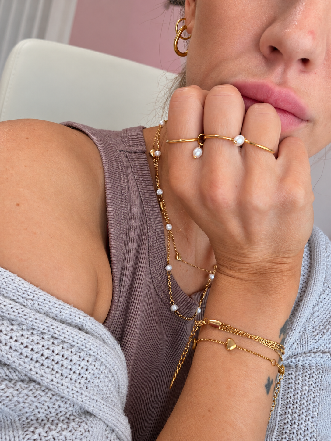 Tidal Embrace Freshwater Pearl Stacking Ring