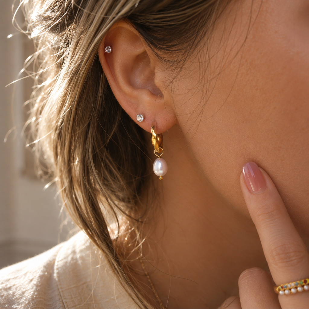 The Melody Pearl Huggie Hoops