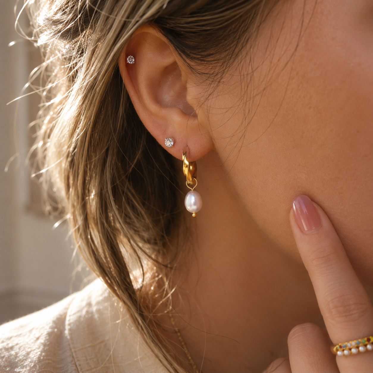The Melody Pearl Huggie Hoops